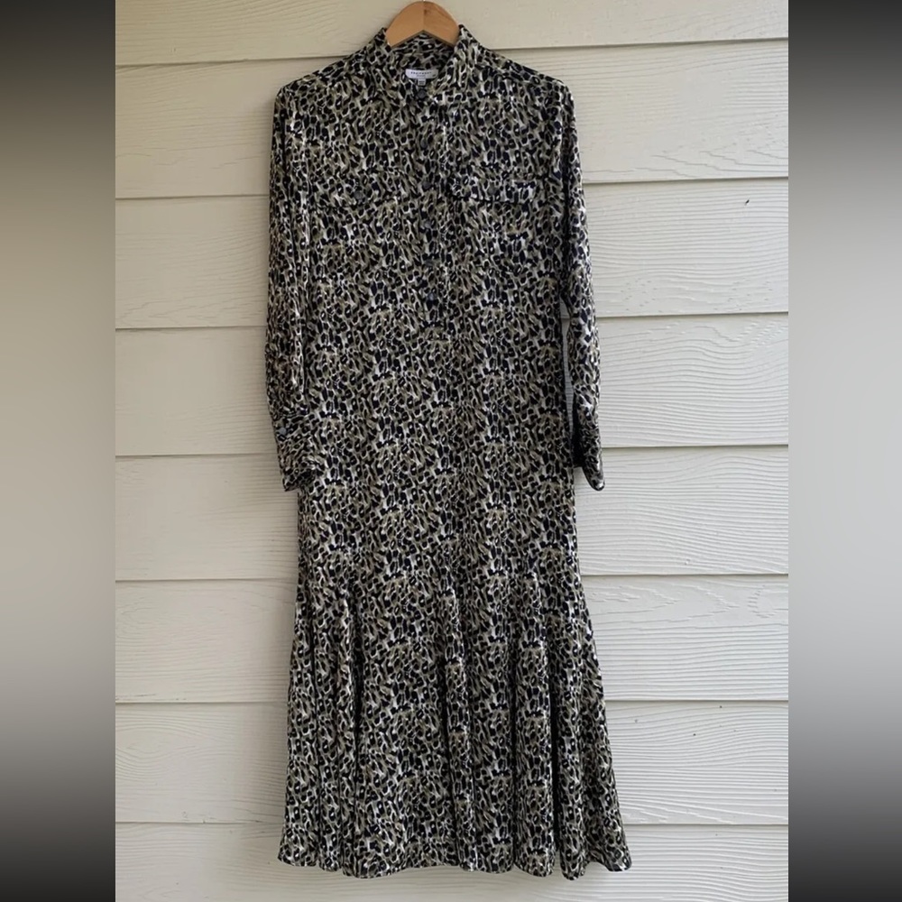 Equipment Femme Animal Print 100% Silk Maxi Shirt Dress Small Long Sleeve Collar